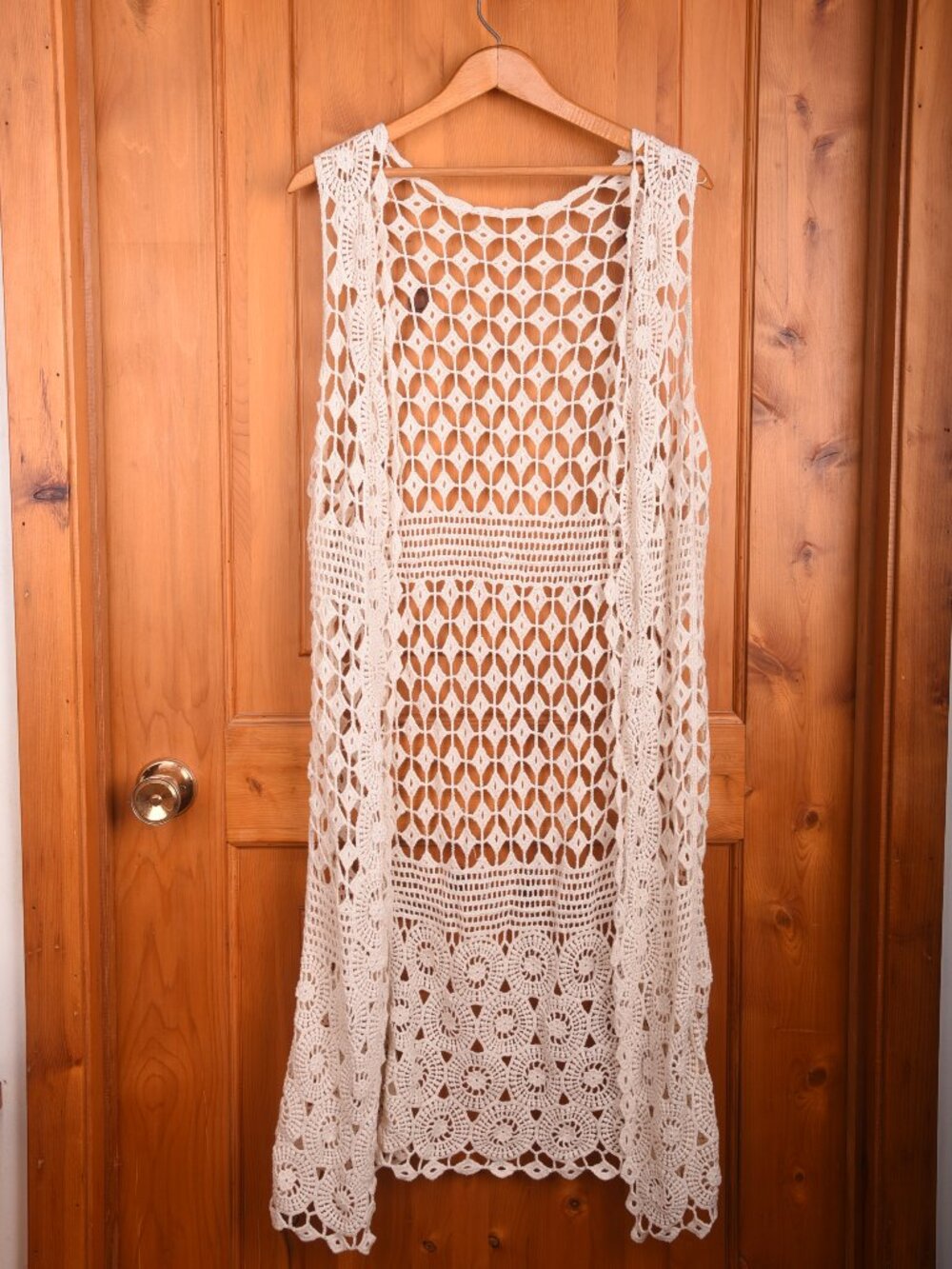 Boho Cream Long Crochet Vest 🧸✨